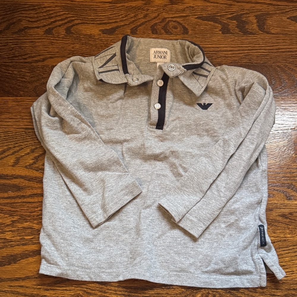 Armani Junior Heather Gray Polo with Navy Accents